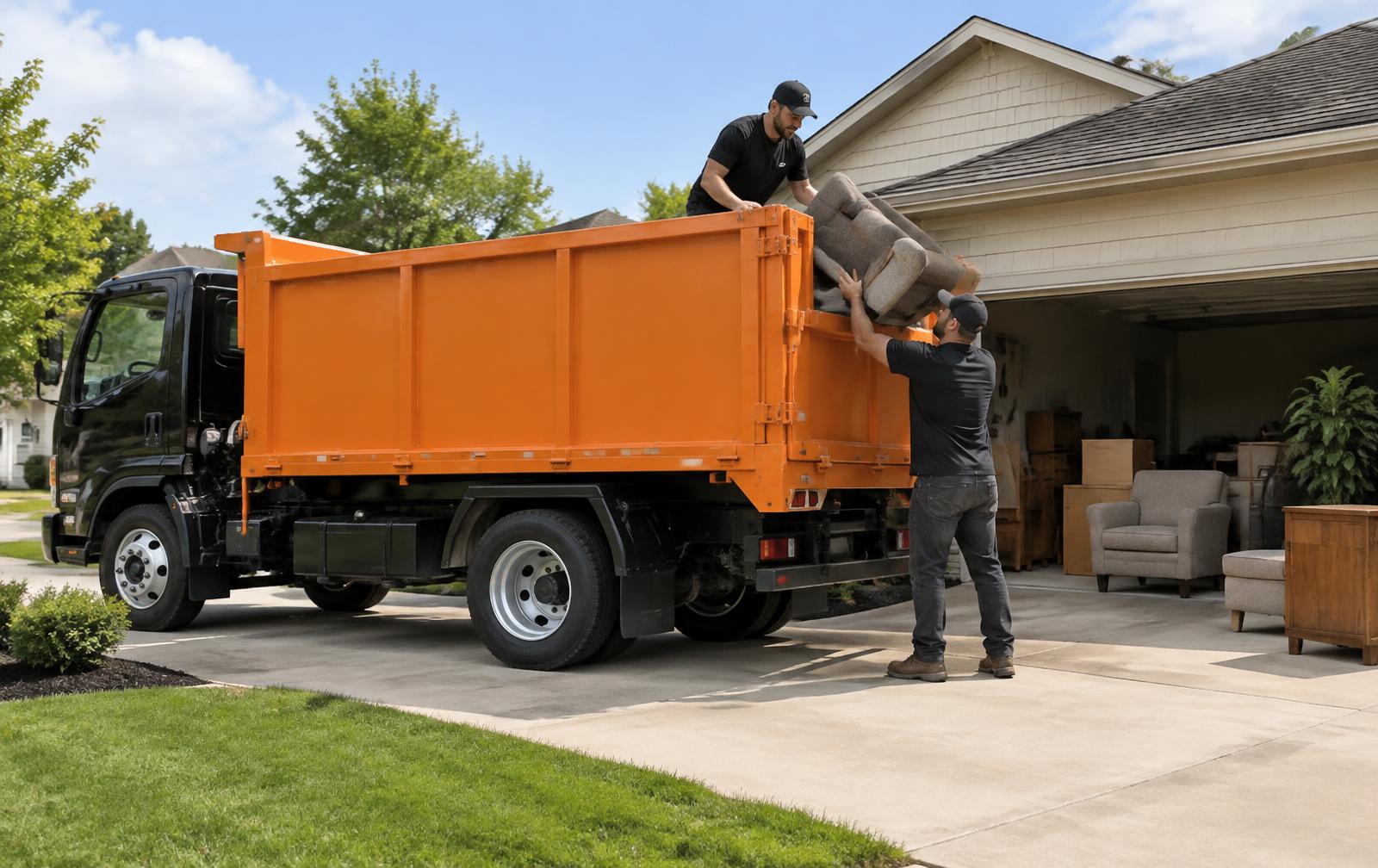 CT Junk Removal crew loading an orange truck